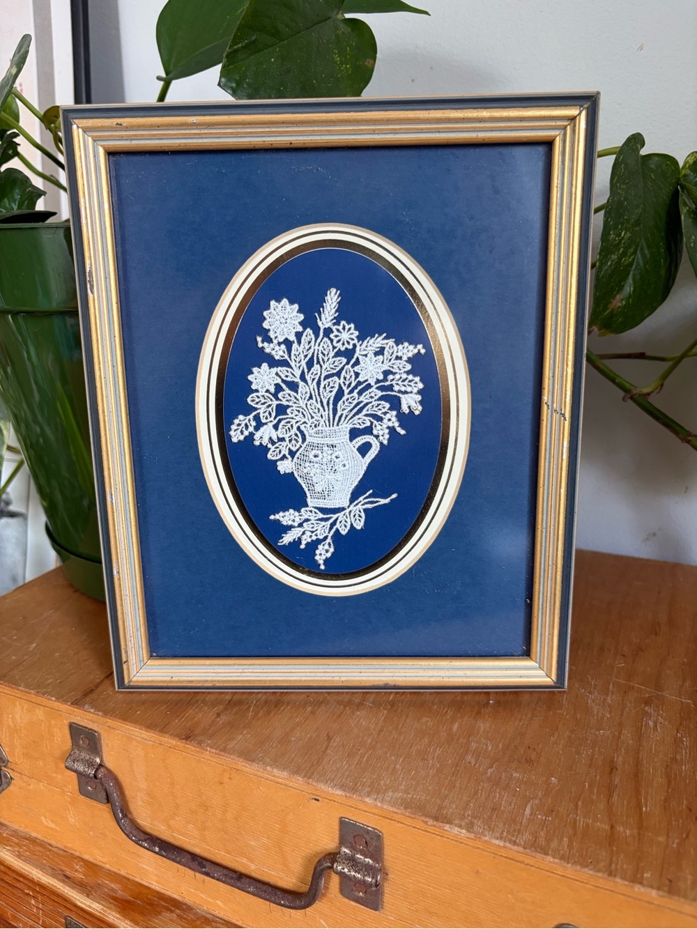 Framed Blue Floral Lace Art Print - Elegant Home Accent